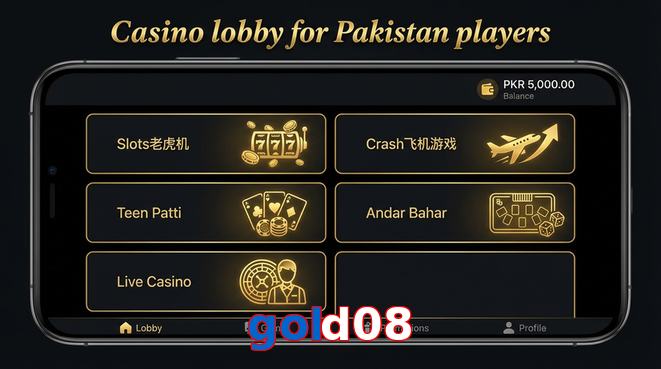 Lobby view of Gold08 for Pakistan users